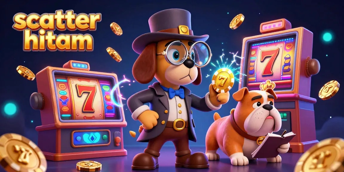 Play to win with scatter hitam themed slots featuring dynamic characters and golden poker chips.