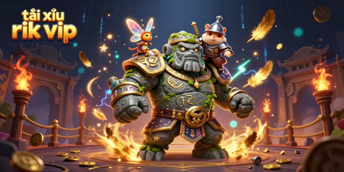 Experience exciting tài xỉu rik vip gameplay with a 3D golem guardian, fairy magic, and vibrant casino elements.
