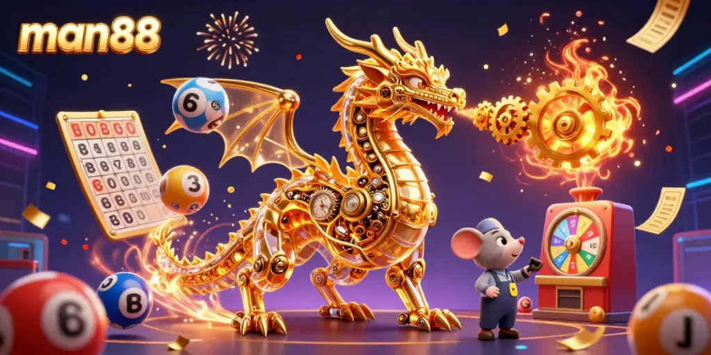 Engage with man88’s thrilling gaming experience featuring a golden dragon and dynamic lottery elements.