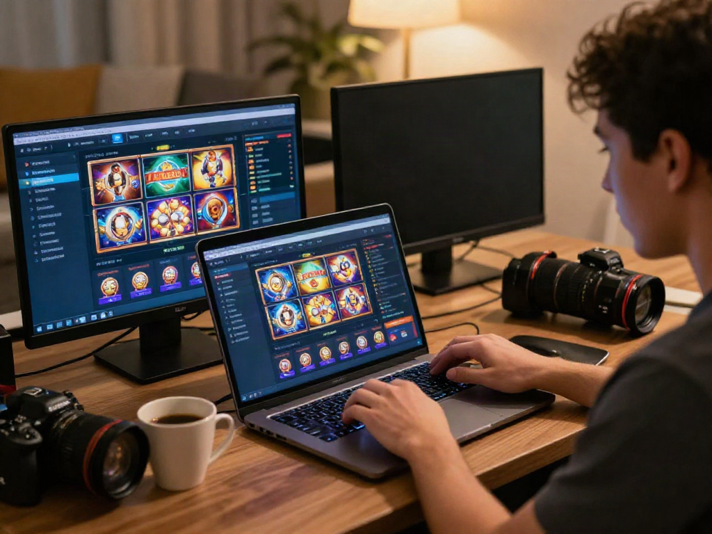 Player experiencing the excitement of nhà cái tx88 on a laptop in a cozy gaming environment.