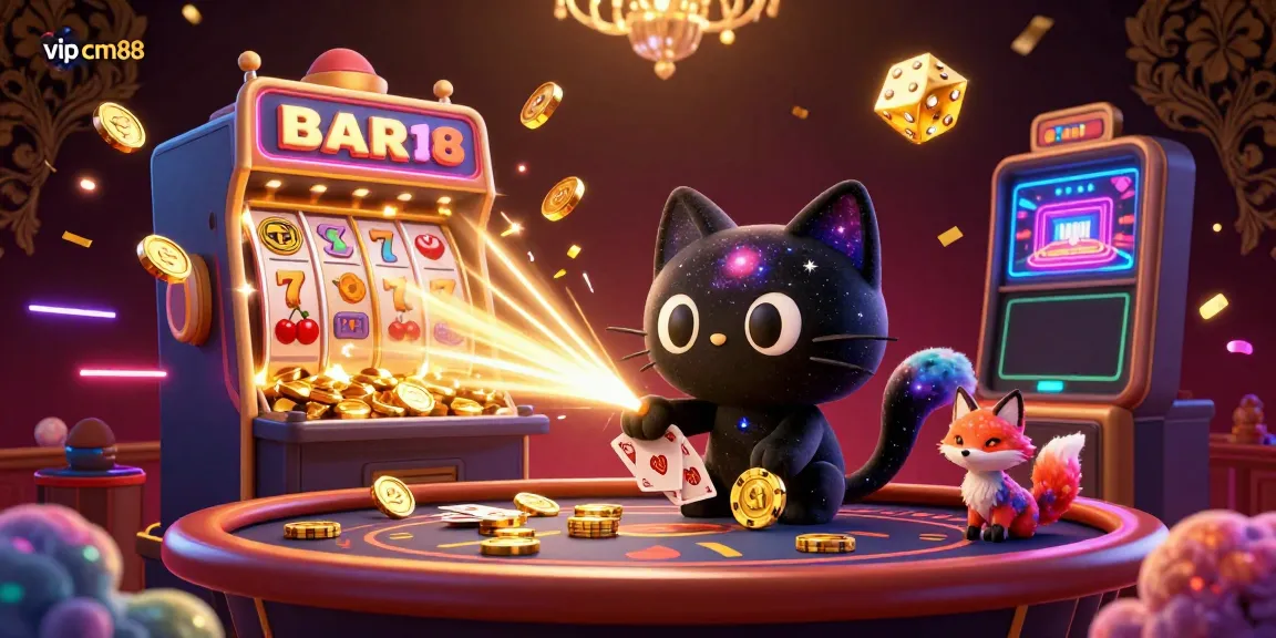 Engage in the thrilling world of vip cm88 with a vibrant cosmic casino scene bursting with action and colorful characters.